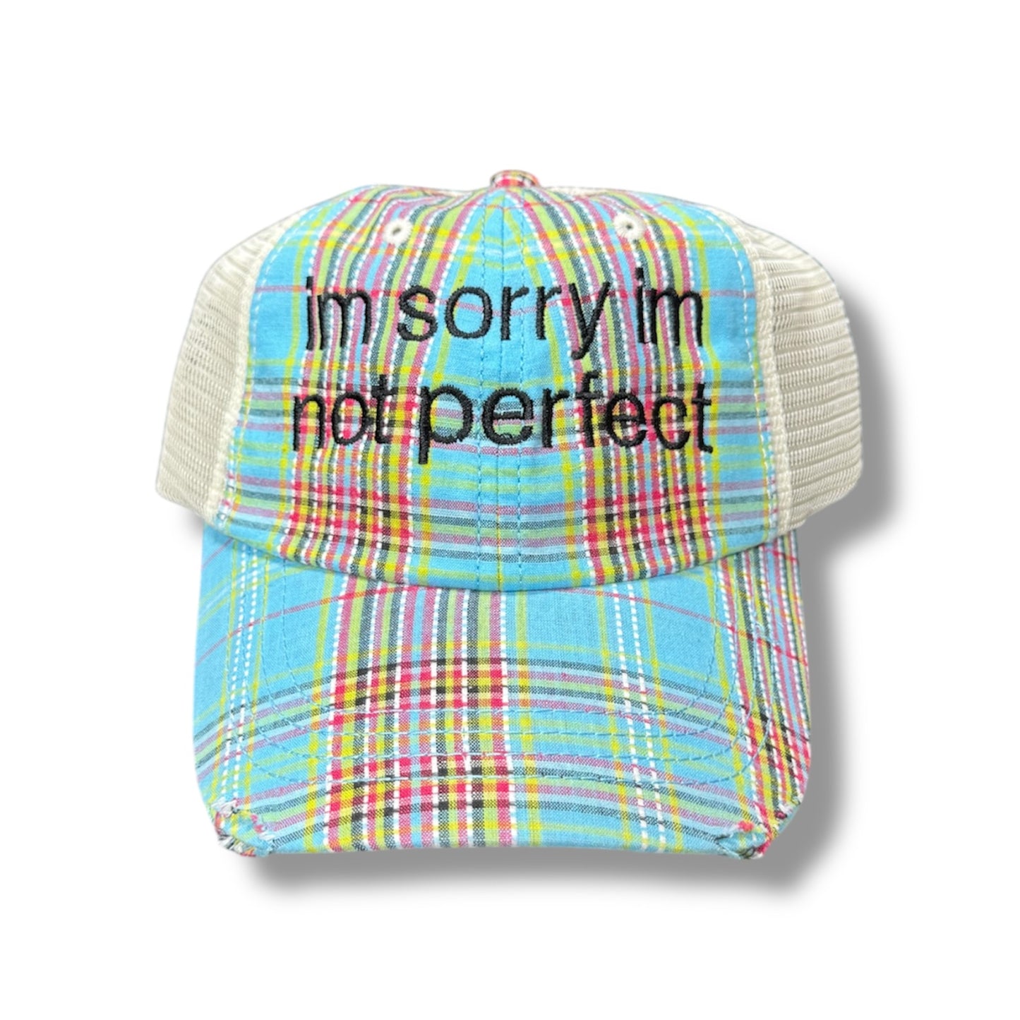 Sorry I’m Not Perfect Plaid Cap