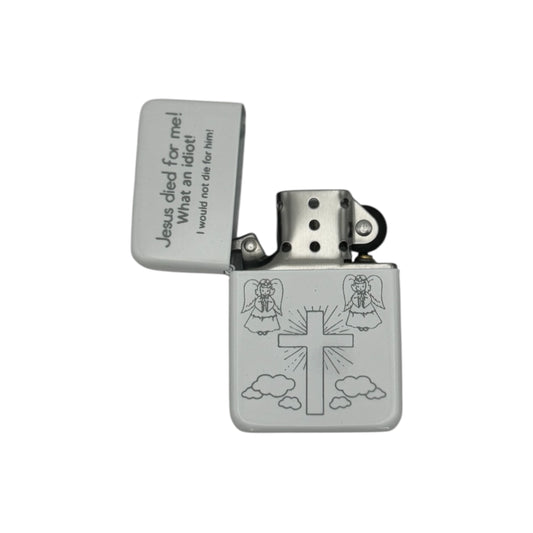 Jesus Died For Me White Flip Lighter
